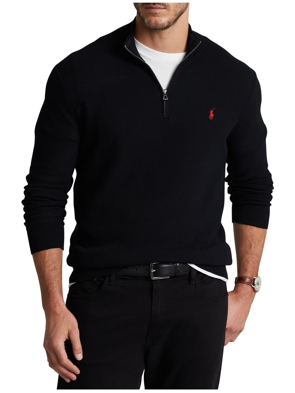 Polo Ralph Lauren Men's pima cotton XL Black Knit 1/4 Zip Mock Neck Sweater nwt